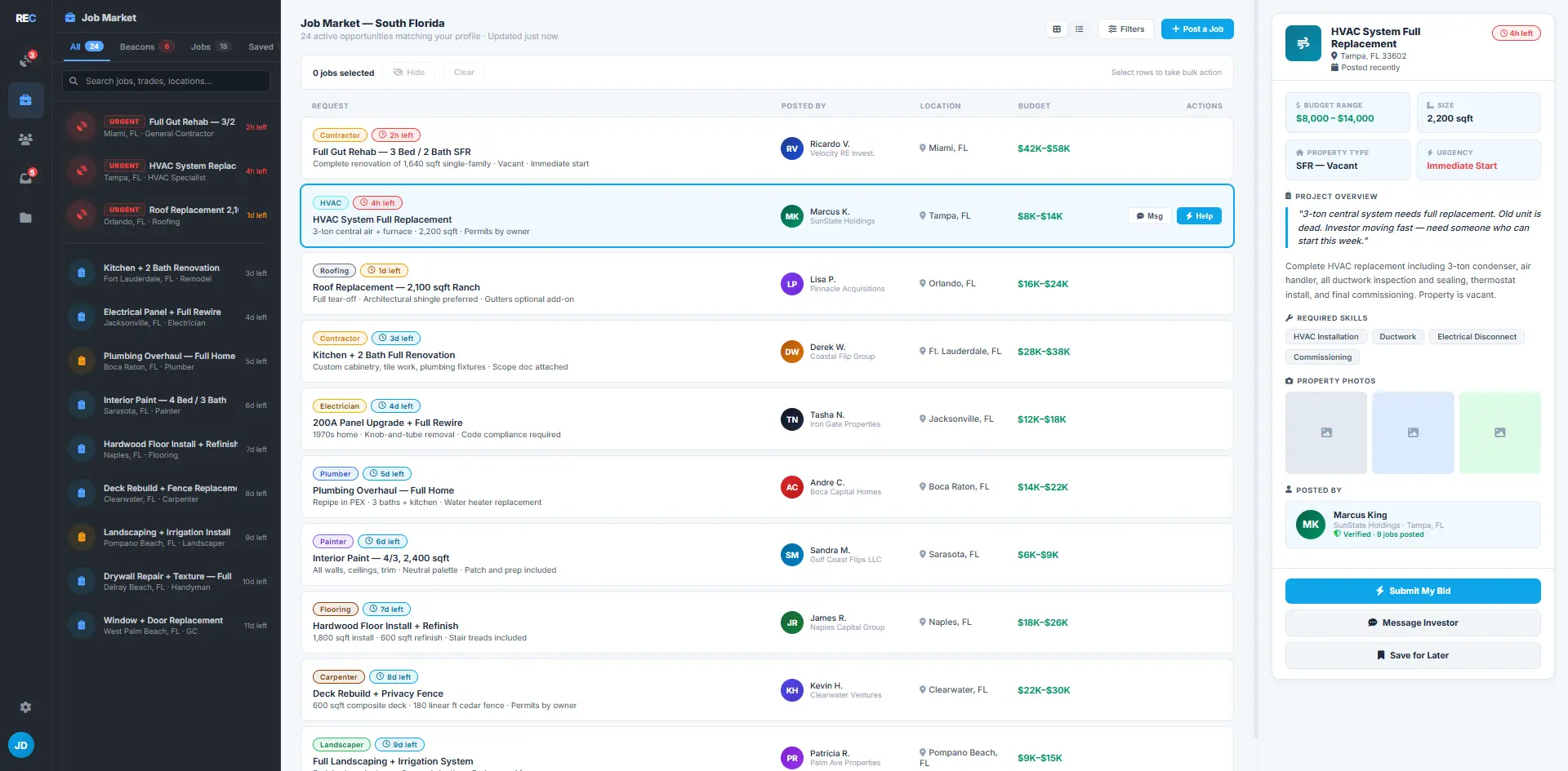 Broadcast the finished scope to contractors through the REConnect marketplace